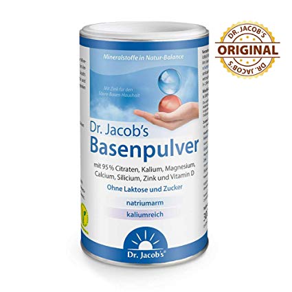Dr. Jacob's Basenpulver für Basenfasten I Nahrungsergänzung mit besonders viel Kalium wie in Gemüse und Obst, Calcium Magnesium Zink Vitamin D I 300 g Dose Original Citrat-Basen-Pulver