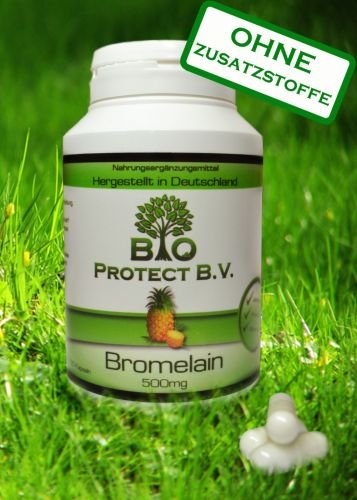 Bromelain 500 mg (2.000 F.I.P.) 120 Kapseln - Vegan ohne Füll- und Zusatzstoffe - 2000 GDU/g - Verdauungsenzym - Bio Protect - Ananas Enzym OHNE ZUSATZSTOFFE!