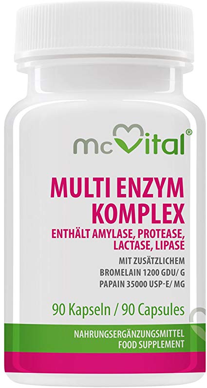 Multi Enzym Komplex - enthält Amylase, Protease, Lactase, Lipase - mit zusätzlichem - Bromelain 1200 GDU g - Papain 35000 USP-E mg - 90 Kapseln